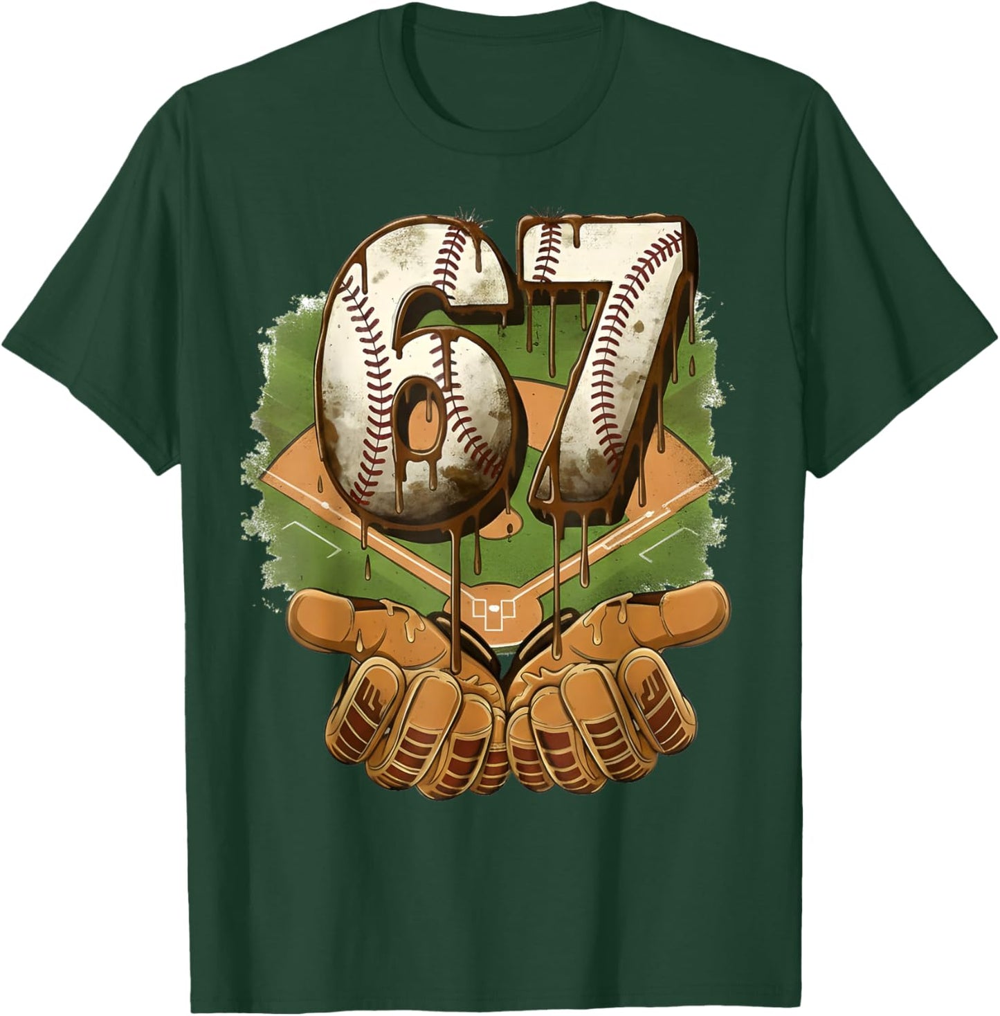 Baseball Ice Cream Drip Number 67 Playground Player 67th T-Shirt - T-Shirt | Forest