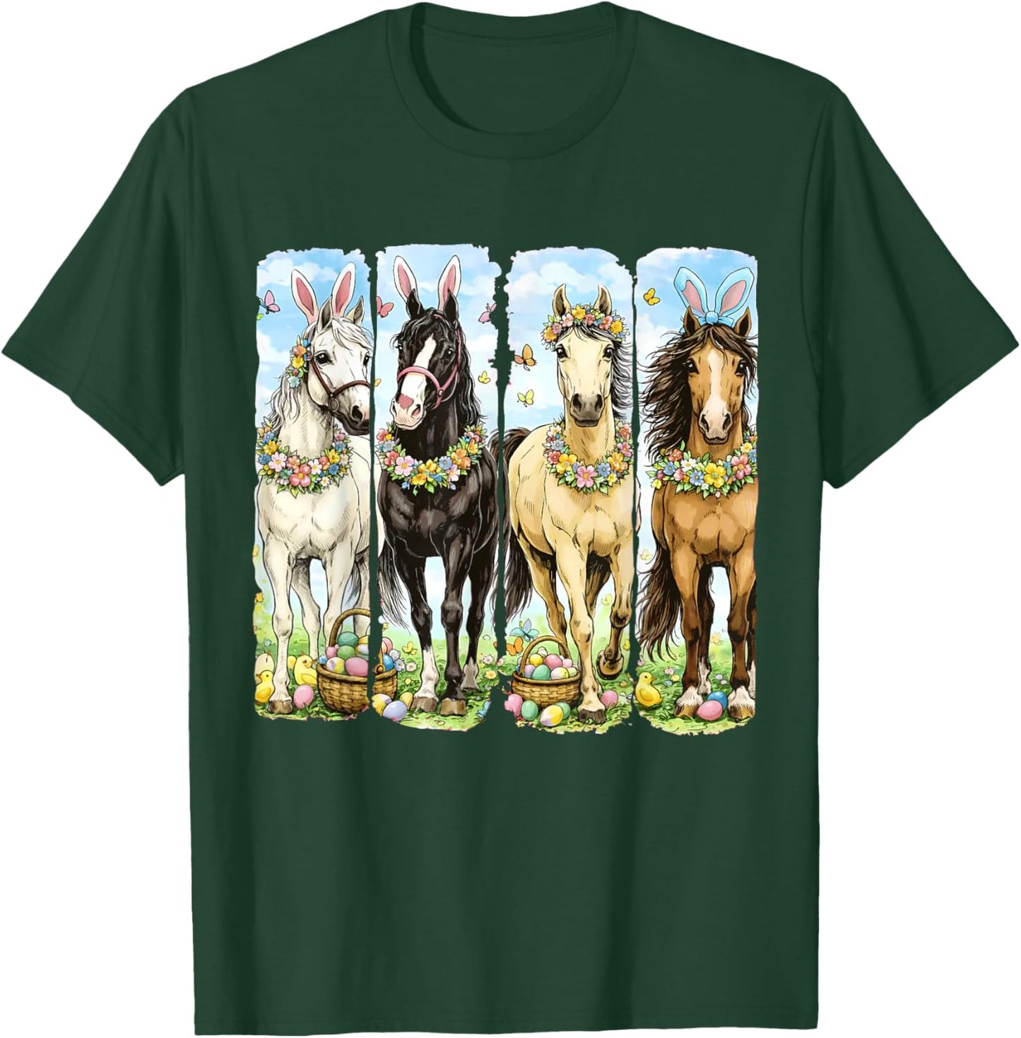 Easter Day Bunny Rabbit Horse Lover Easter Eggs Horse Riding T-Shirt - T-Shirt | Forest