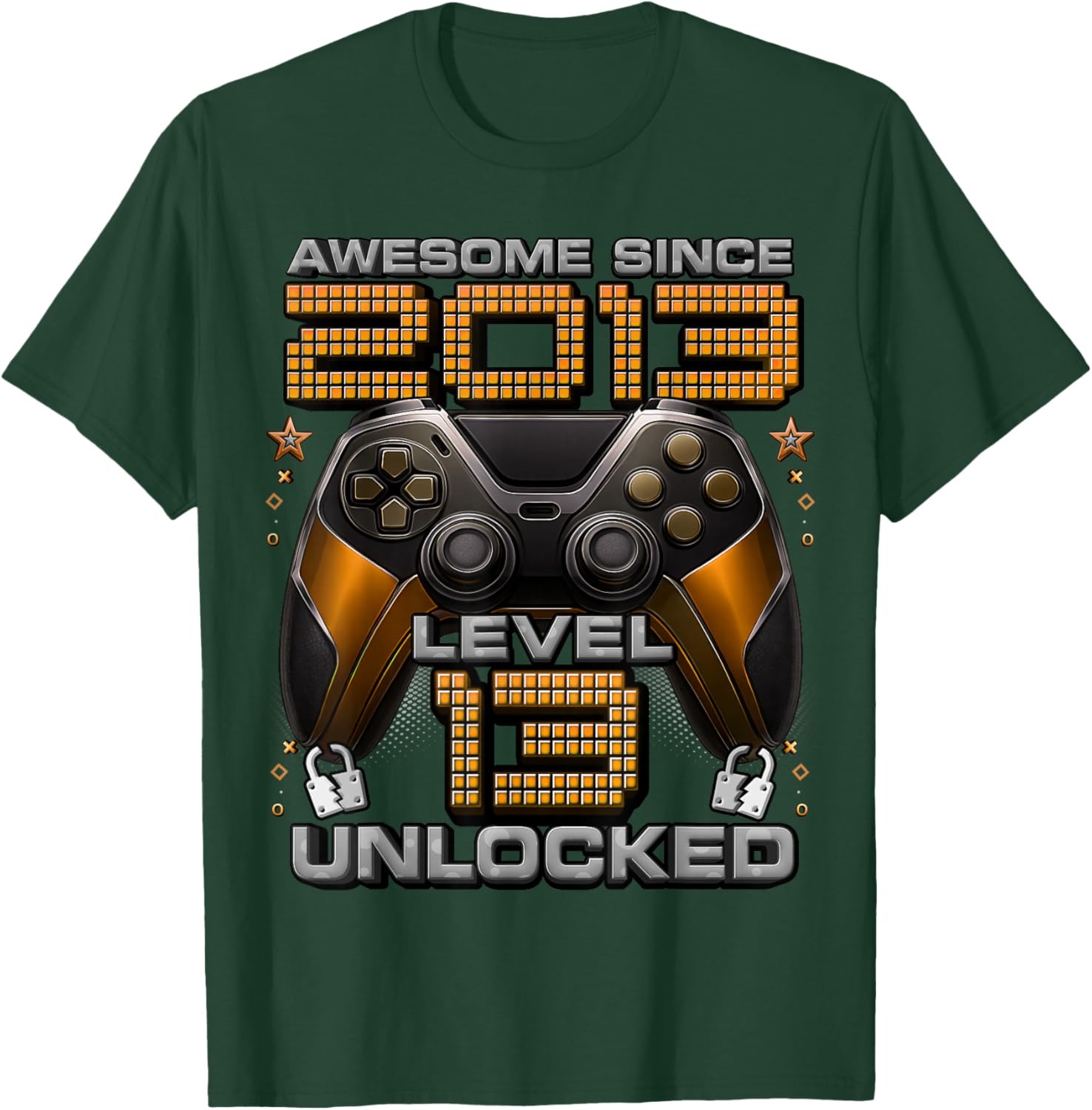 Level 13 Unlocked Awesome Since 2013 13th Birthday Gaming T-Shirt - T-Shirt | Forest