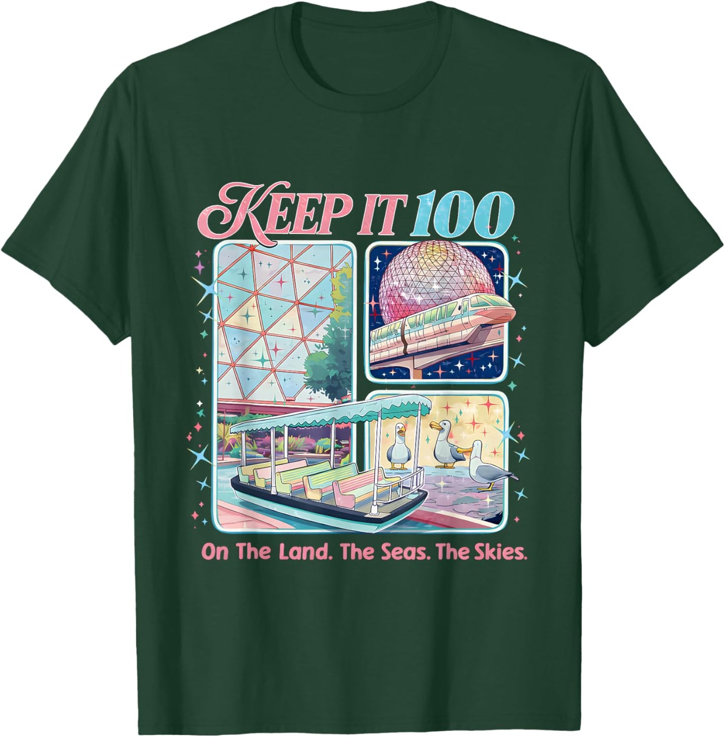 Keep It 100 Retro Travel Aesthetic Land Sea Sky T-Shirt - T-Shirt | Forest