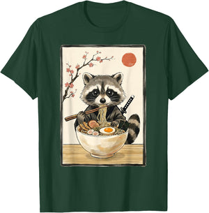 Japanese Art Kawaii Ramen Anime Novelty Funny Raccoon T-Shirt - T-Shirt | Forest