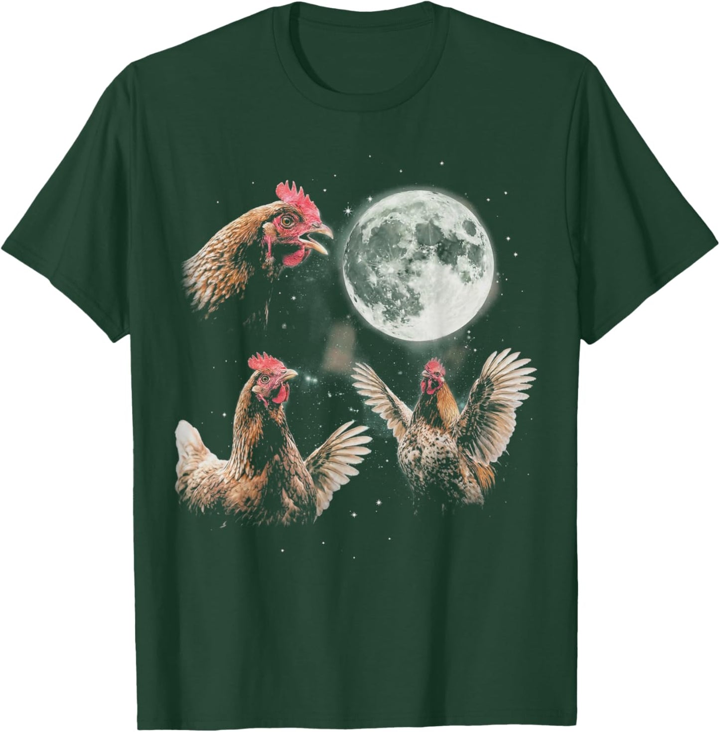 Funny Chicken Howling at Moon Vintage 90s Graphic T-Shirt - T-Shirt | Forest