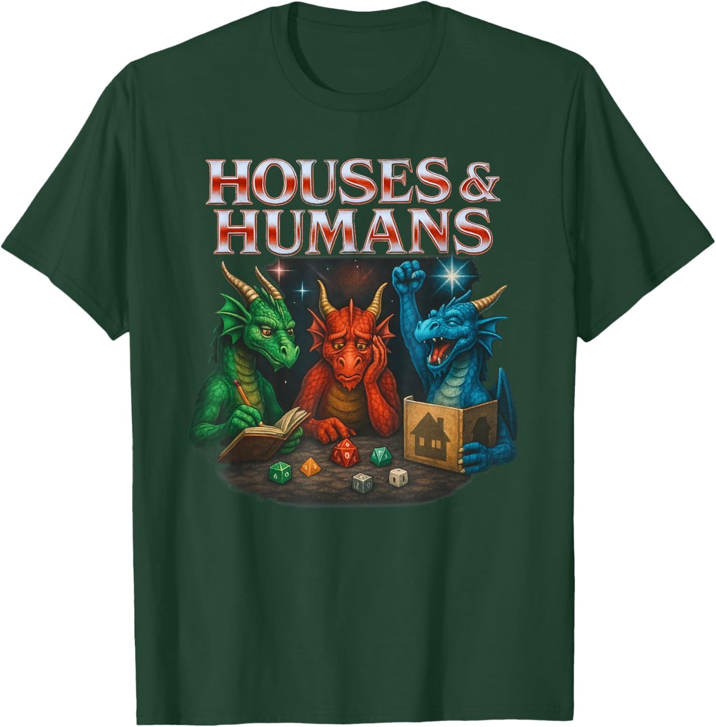 Gaming Houses and Humans Funny Game RPG Gamer Men Boys Kids T-Shirt - T-Shirt | Forest