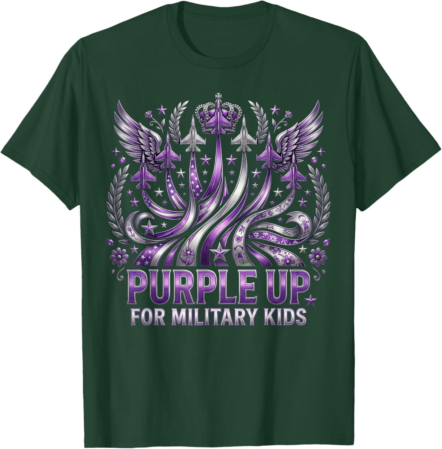 Military Child Month USA Flag Purple Up for Military Kids T-Shirt - T-Shirt | Forest