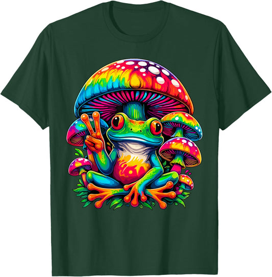 Tie-Dye Frog Peace Sign Mushroom Hippie T-Shirt - T-Shirt | Forest
