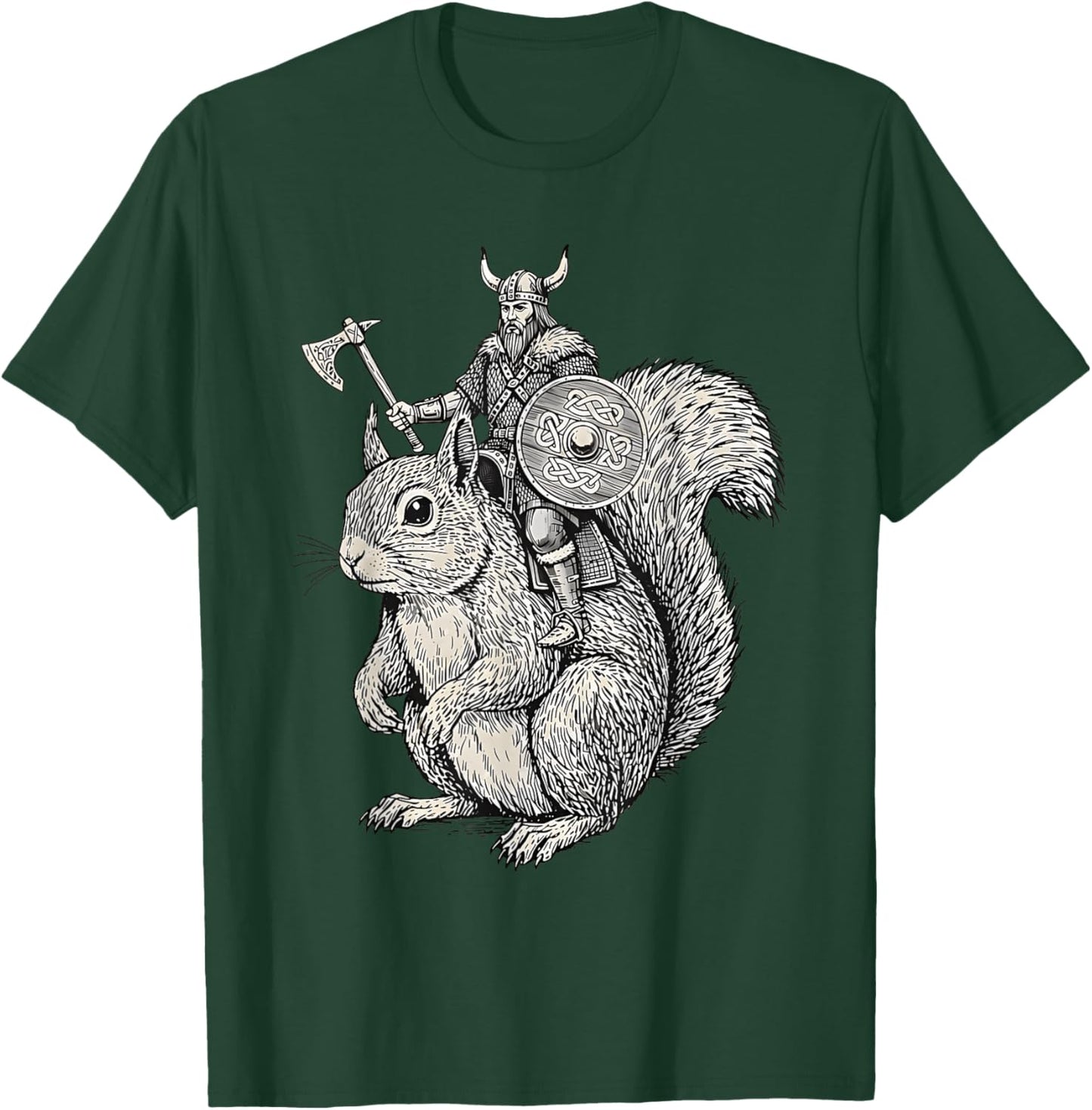 Viking Riding Squirrel Funny Warrior Art T-Shirt - T-Shirt | Forest