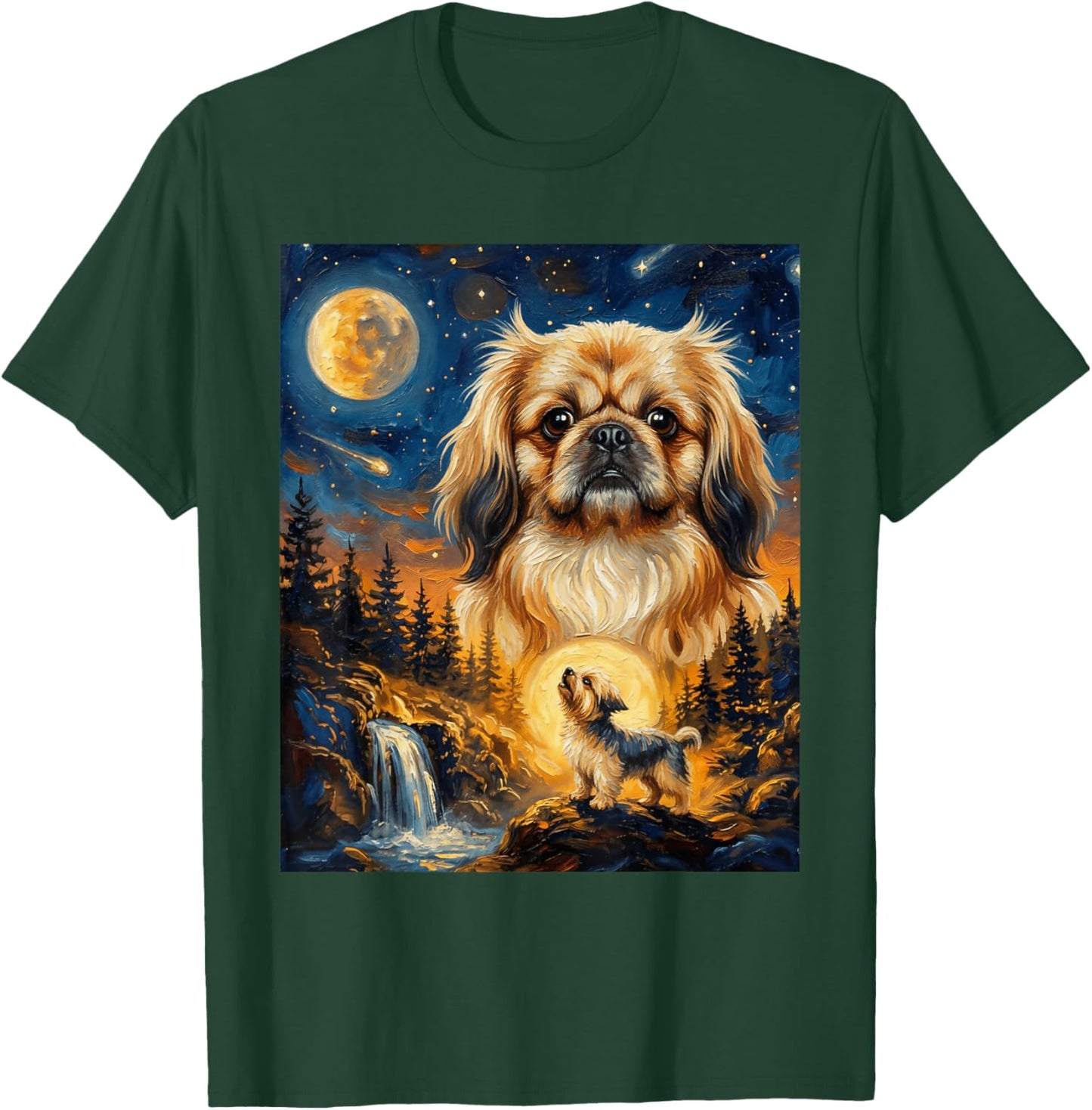 Pekingese Howling to The Moon Vintage Dog T-Shirt - T-Shirt | Forest
