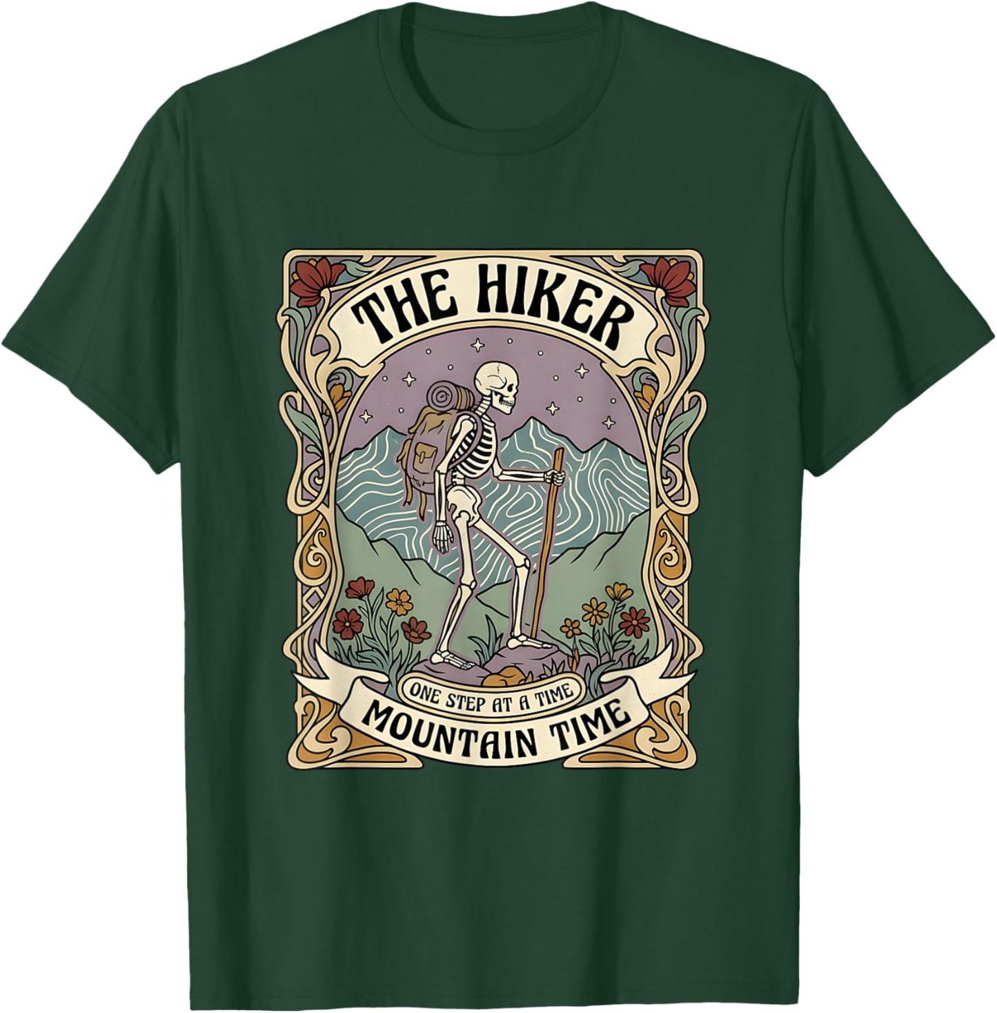 The Hiker Skeleton Hiking Tarot Card Mountain Lover Nature T-Shirt - T-Shirt | Forest