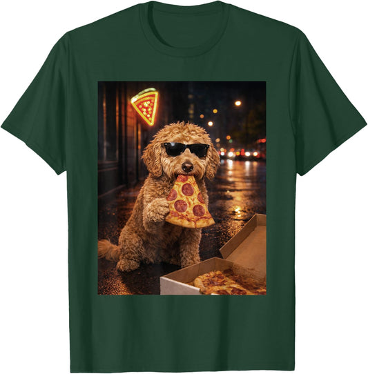 Dog Eating Pizza Funny Goldendoodle Meme T-Shirt - T-Shirt | Forest