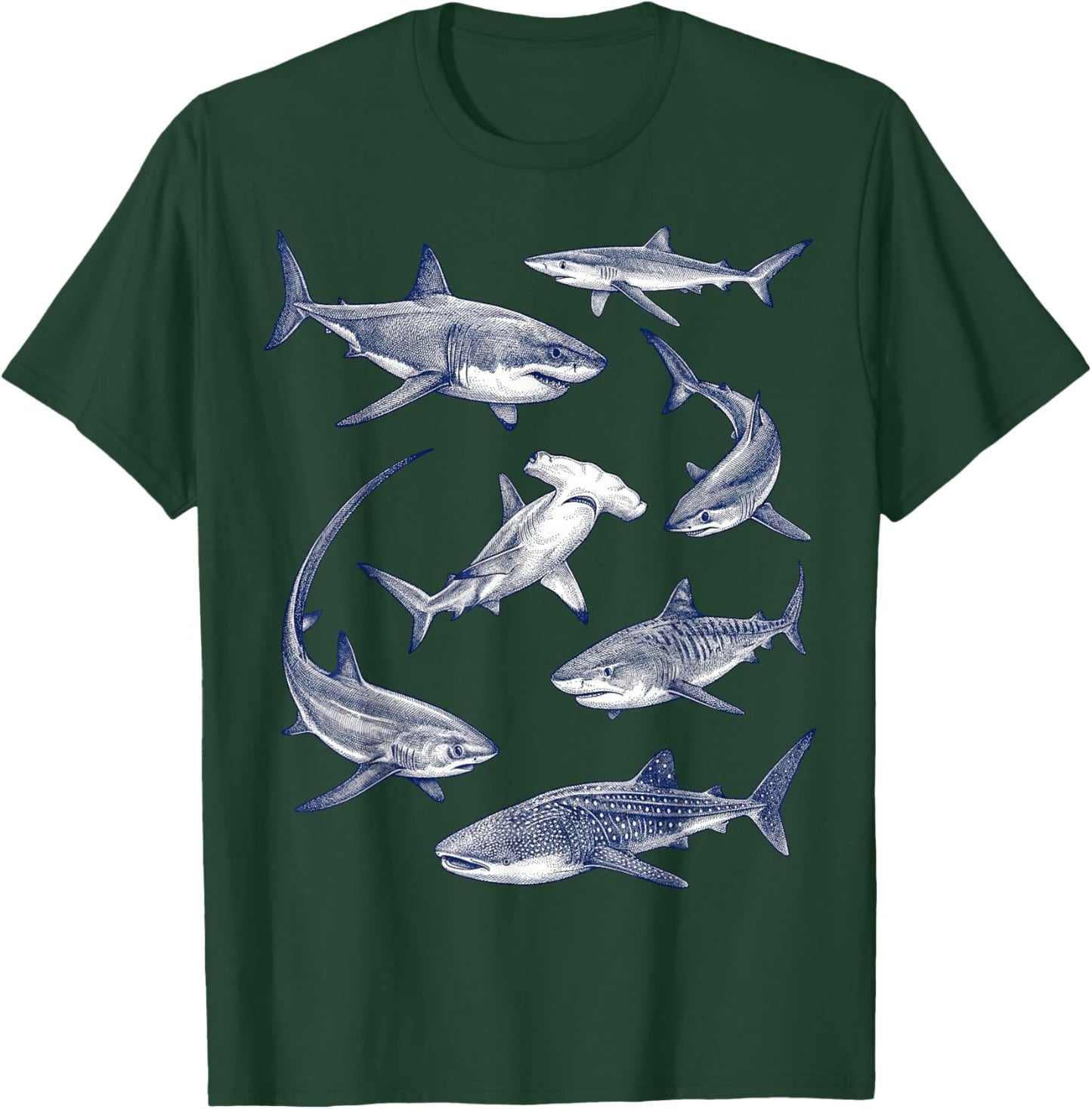 Vintage Sharks Marine Animals Wildlife Shark Lovers Retro T-Shirt - T-Shirt | Forest