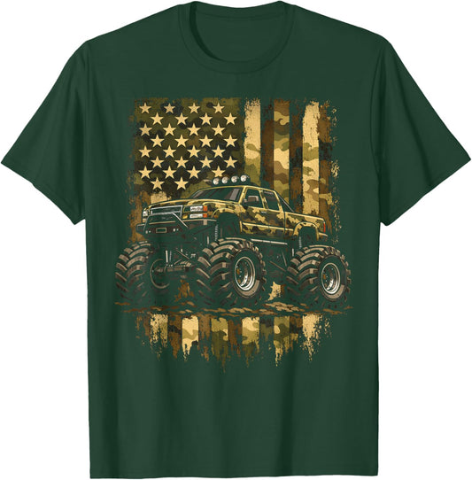 Retro Monster Trucks Vintage Monster Truck USA American Flag T-Shirt - T-Shirt | Forest