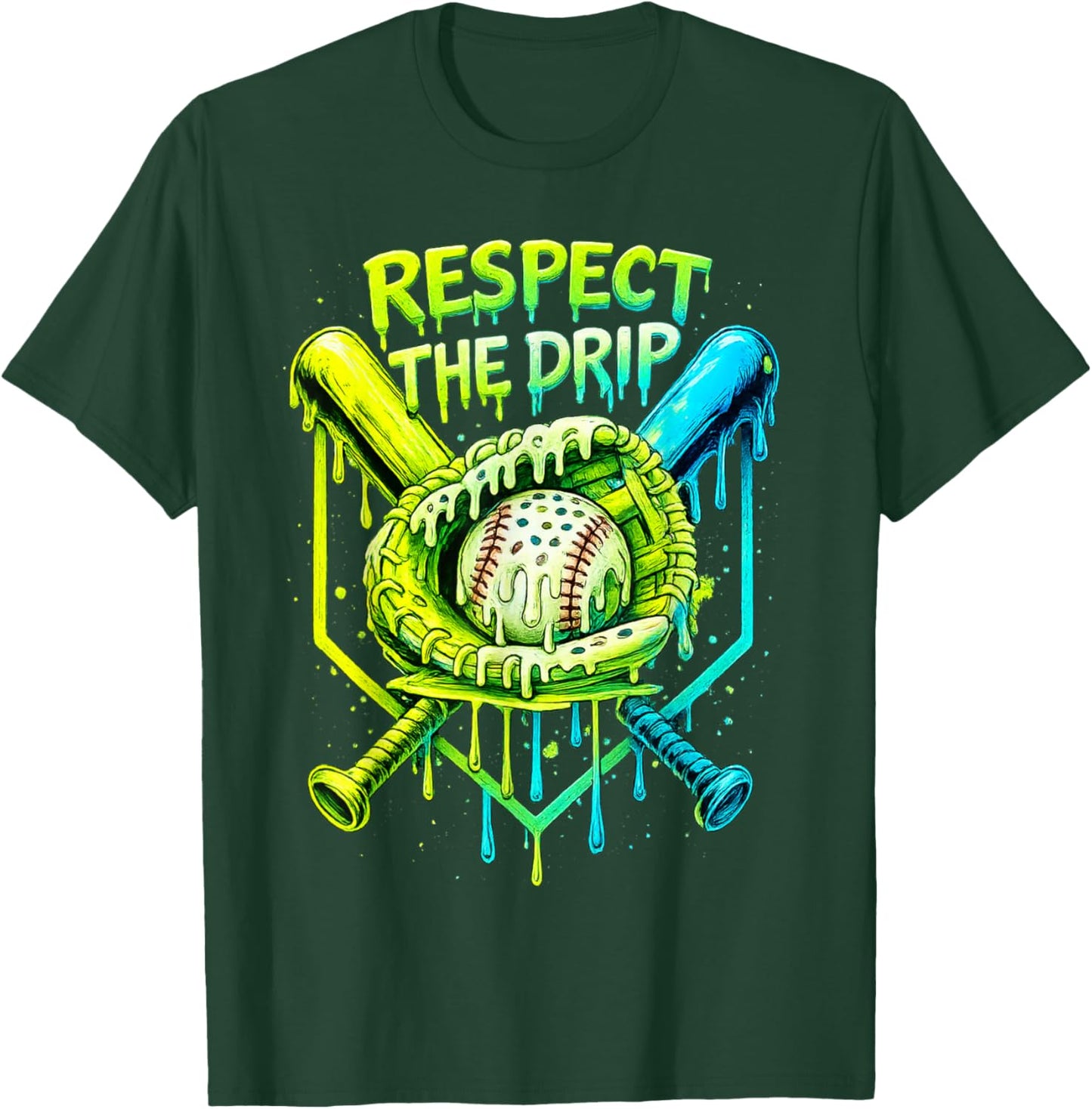 Baseball Drip Team for Boys and Girls Ice Cream Cool T-Shirt - T-Shirt | Forest