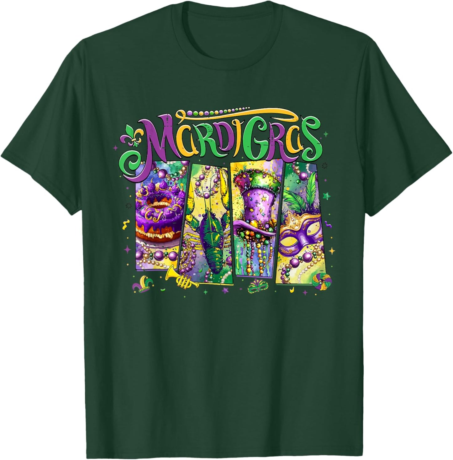 Funny Mardi Gras Vibes Fleur De Lis King Cake Crawfish Mask T-Shirt - T-Shirt | Forest
