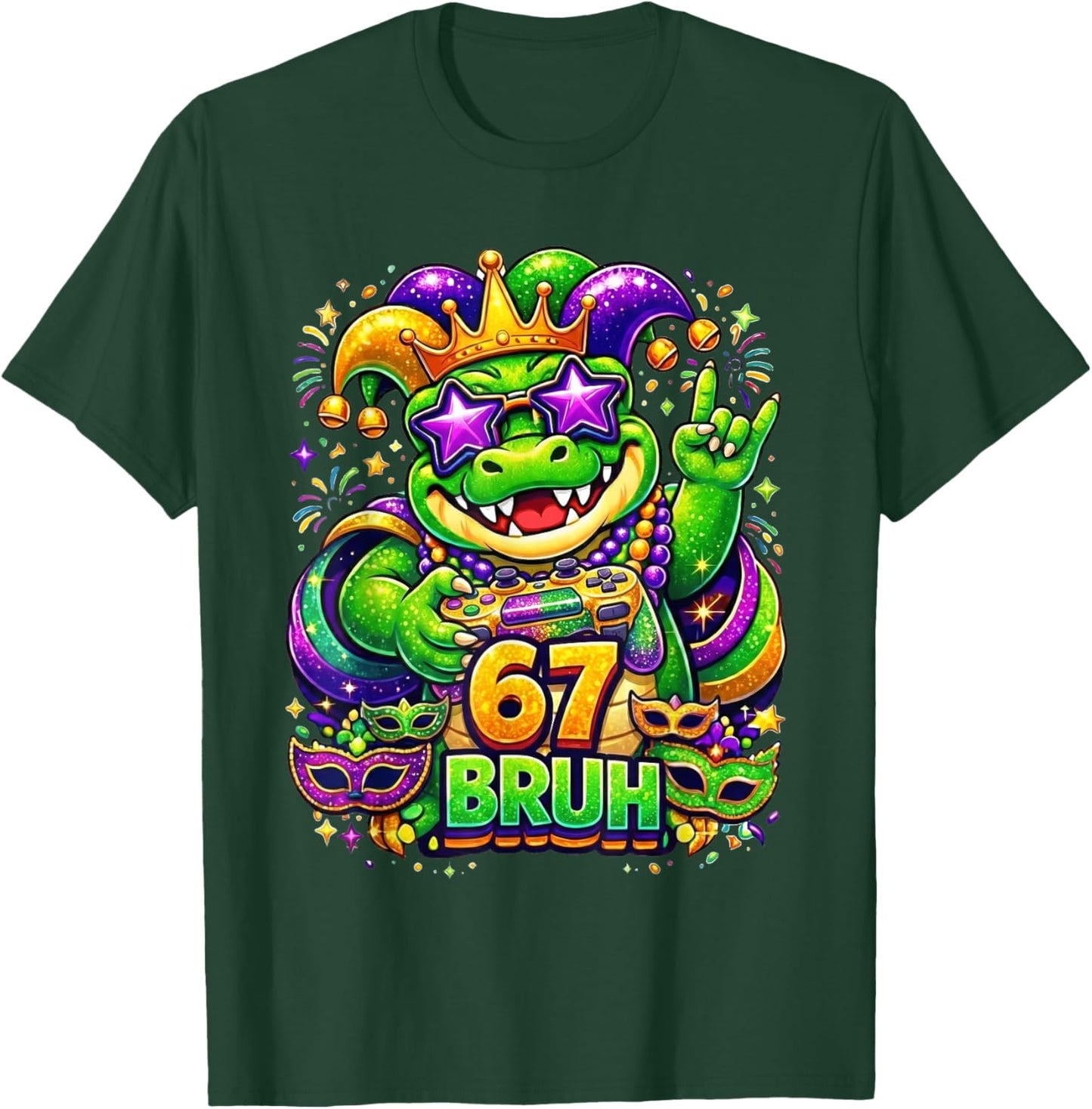 Mardi Gras Party Alligator Mardigator 67 Bruh Gamer Boys T-Shirt - T-Shirt | Forest