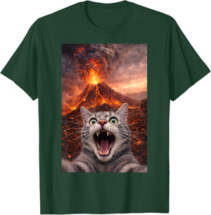 Funny Scared Cat Selfie During Volcano Eruption T-Shirt - T-Shirt | Forest