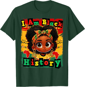 I Am Black History Month Black Melanin Afro Hair Girl Kid T-Shirt - T-Shirt | Forest