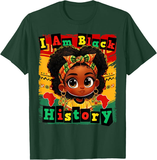 I Am Black History Month Black Melanin Afro Hair Girl Kid T-Shirt - T-Shirt | Forest