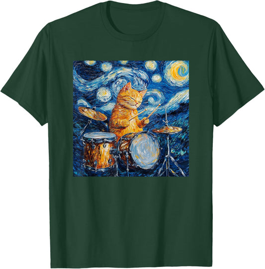 Funny Drums Cat Drummer Shirt Men Kids T-Shirt - T-Shirt | Forest