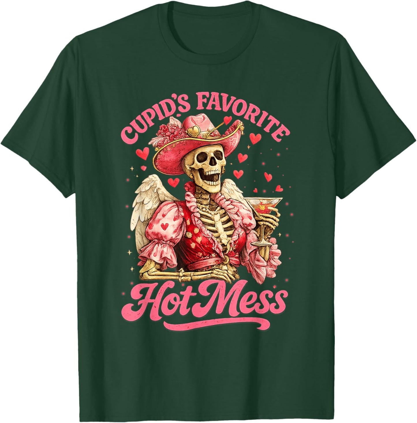 Retro Cupid's Favorite Hot Mess Funny Skeleton Valentine Day T-Shirt - T-Shirt | Forest