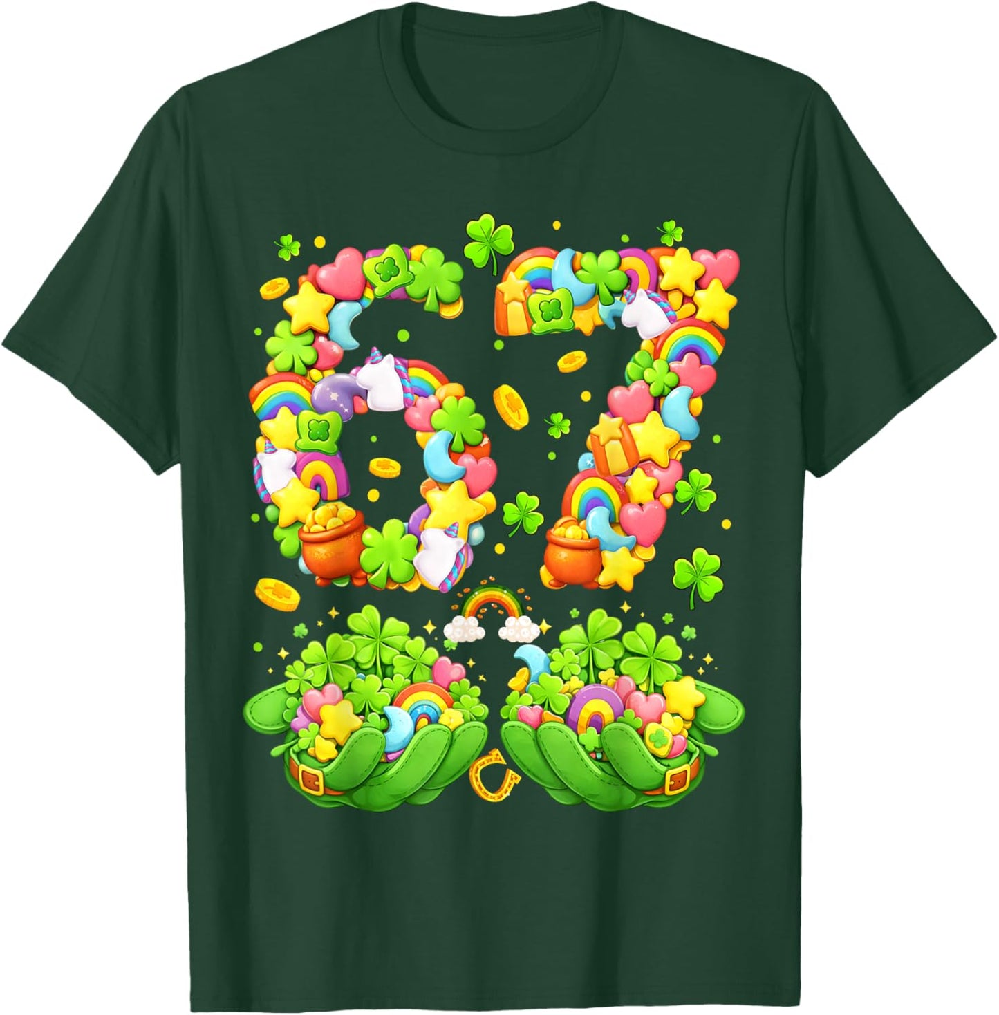 67 St Patricks Day Meme Six Seven Lucky Shamrock Candy Kids T-Shirt - T-Shirt | Forest