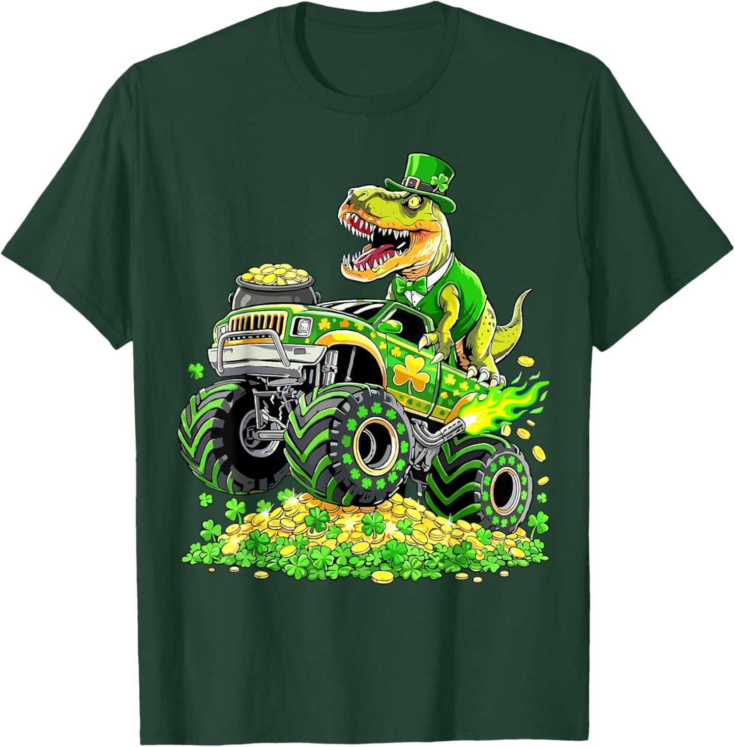 St Patricks Day T Rex Monster Truck Shamrock T-Shirt - T-Shirt | Forest