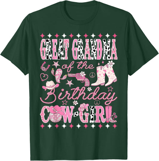 Great Grandma of The Birthday Cow-Girl Rodeo Western Disco T-Shirt - T-Shirt | Forest