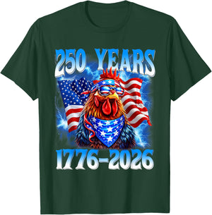 250 Years American 1776 2026 250th USA Chickens 4th of July T-Shirt - T-Shirt | Forest