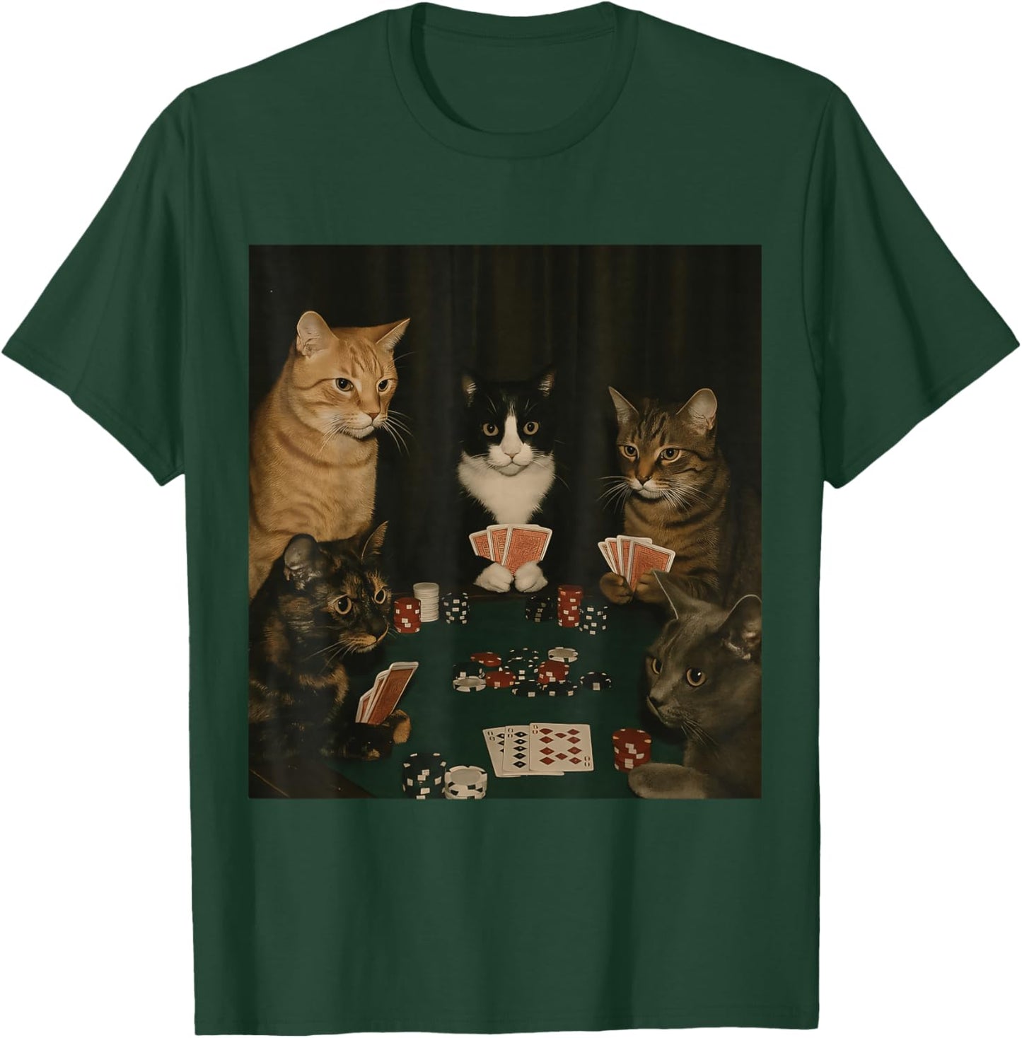 Vintage Cats Playing Poker Kitty Meme Cute Cat Lover Graphic T-Shirt - T-Shirt | Forest