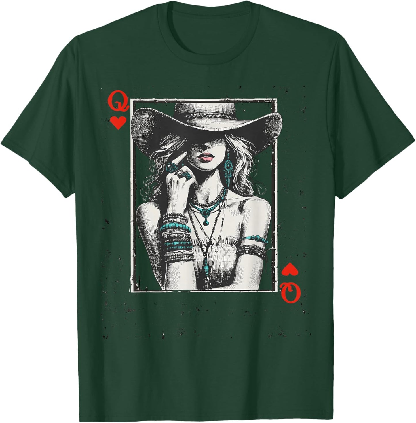 Western Cowgirl Valentine Queen of Hearts Card Vintage Style T-Shirt - T-Shirt | Forest