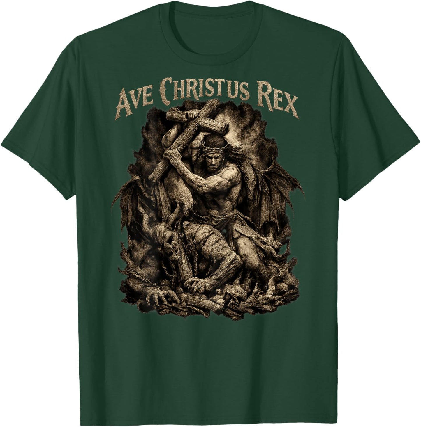 Ave Christus Rex - Jesus Defeating The Devil T-Shirt - T-Shirt | Forest