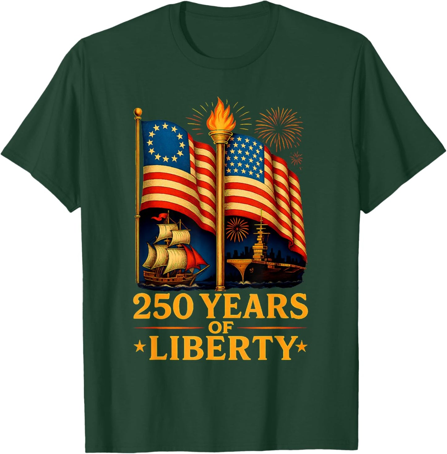 Betsy Ross Flag 250 Years of Liberty 250th 4th of July Gifts T-Shirt - T-Shirt | Forest