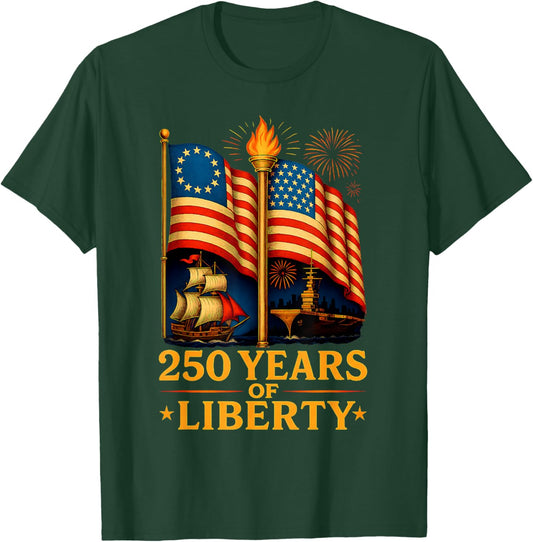 Betsy Ross Flag 250 Years of Liberty 250th 4th of July Gifts T-Shirt - T-Shirt | Forest