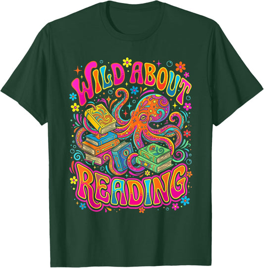 Wild About Reading Kids Book Lover Animals Bookish Librarian T-Shirt - T-Shirt | Forest