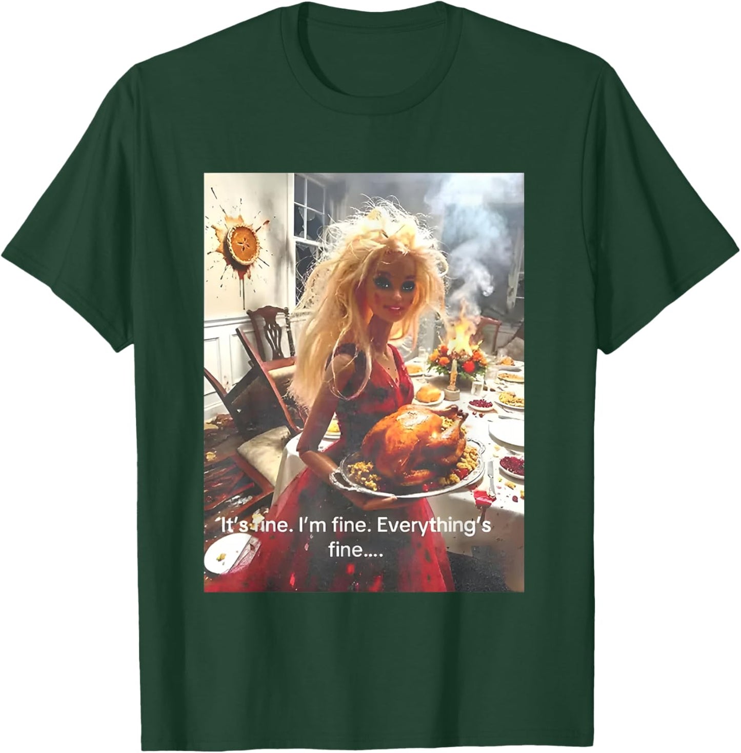Funny Disgusting Doll face Meme It's Fine I'm Fine T-Shirt - T-Shirt | Forest