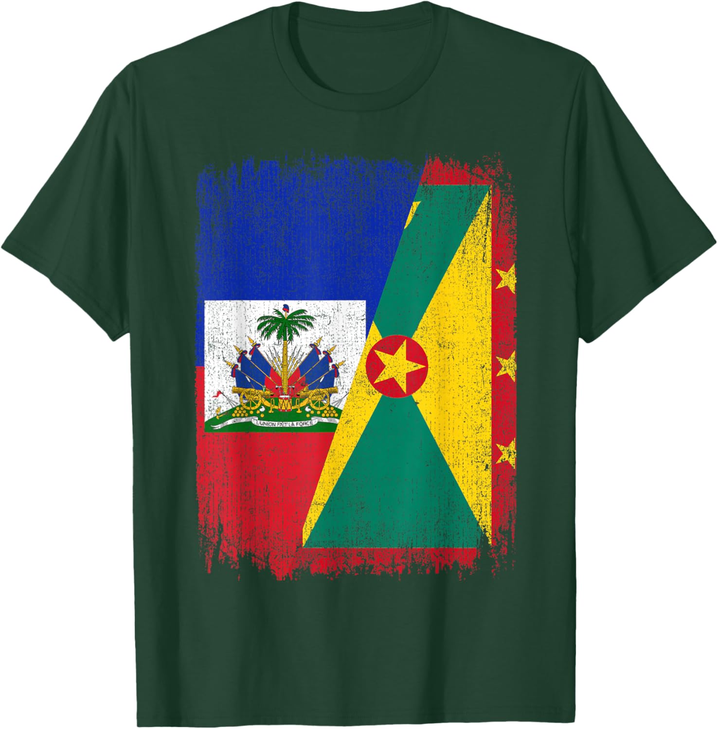 Half Haiti Grenada Flag Haitian Grenadian Pride Roots T-Shirt - T-Shirt | Forest