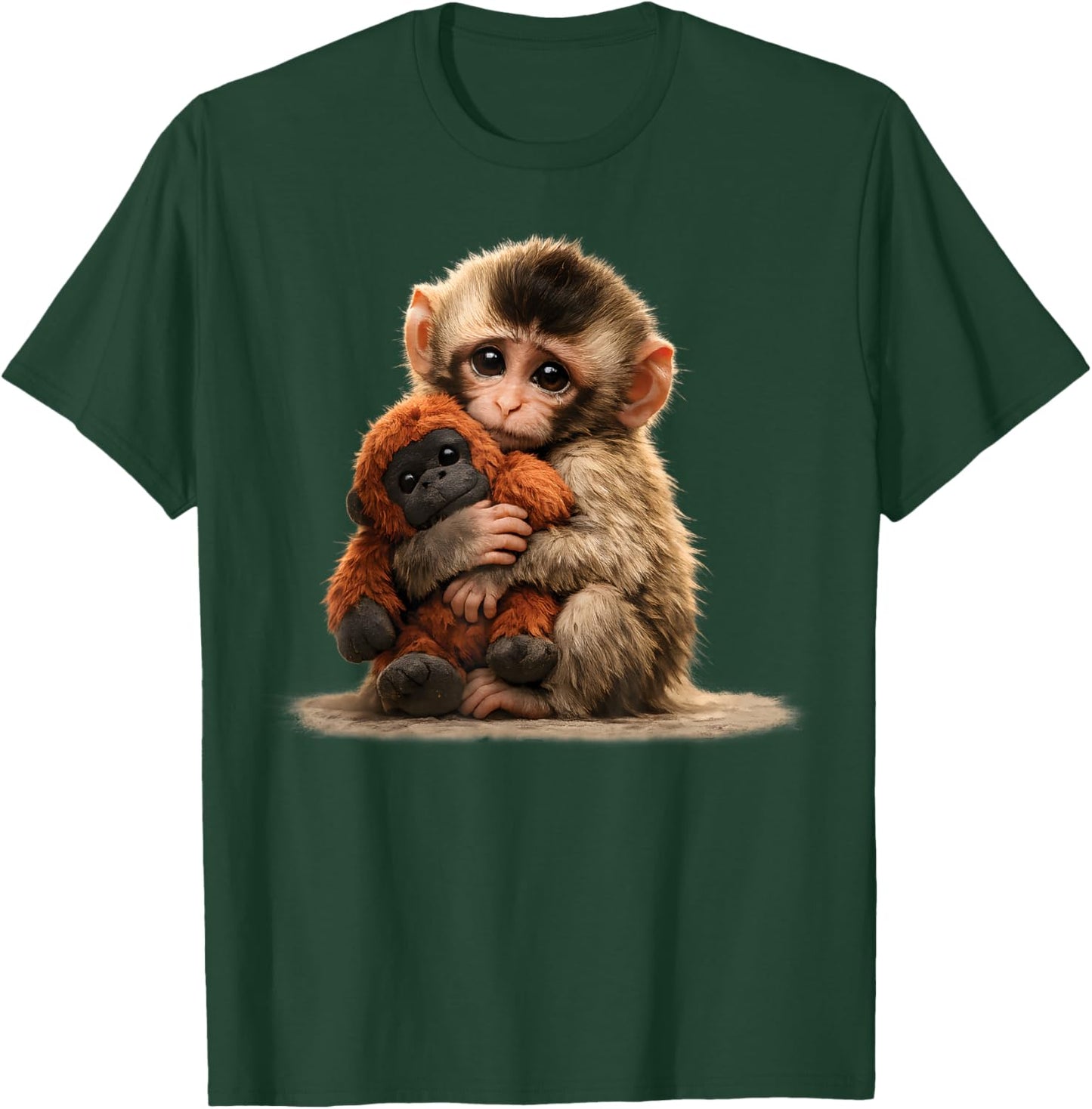 Baby Monkey Hugging Plush Cute Japanese Macaque Meme T-Shirt - T-Shirt | Forest