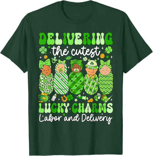 Delivering The Cutest Lucky Charms Baby Nurse Patricks Day T-Shirt - T-Shirt | Forest