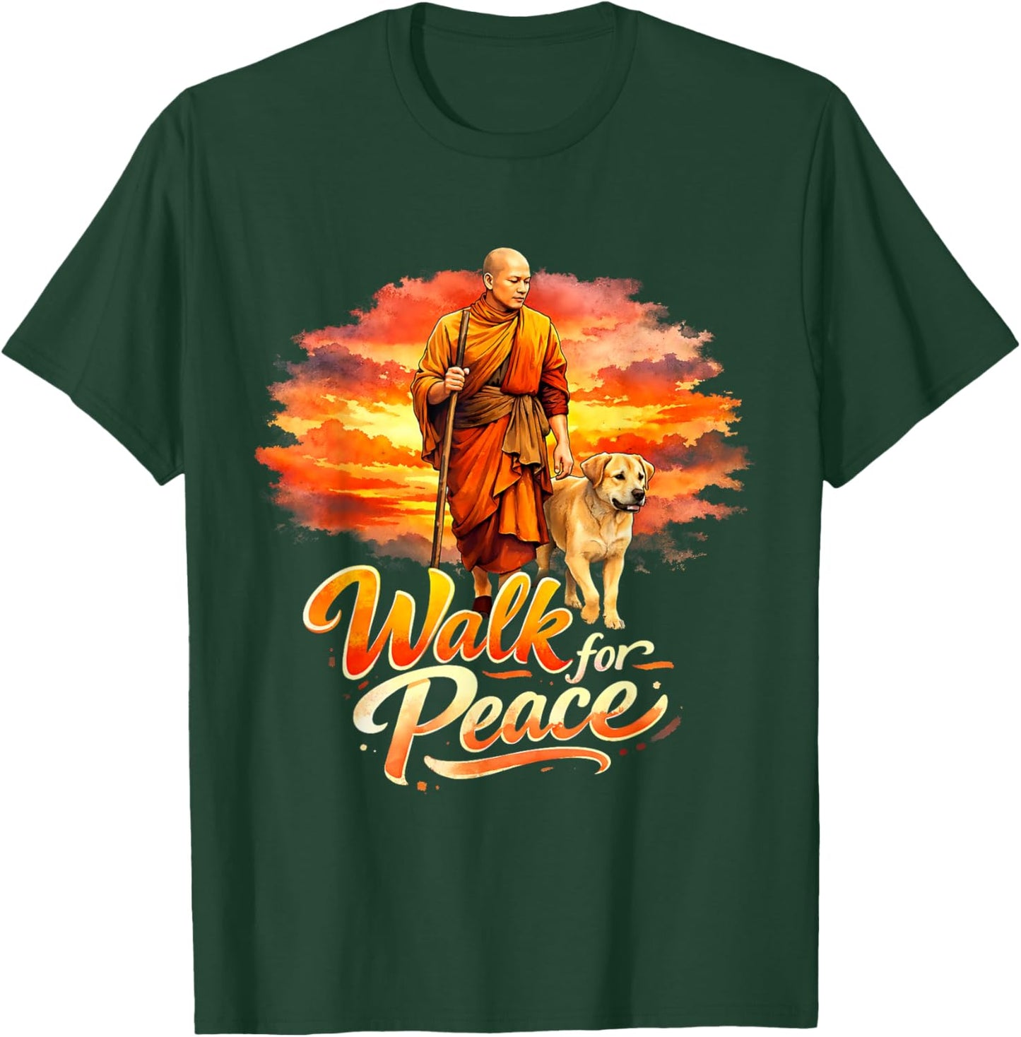 Walk for Peace Mindful Monk Spiritual Art T-Shirt - T-Shirt | Forest
