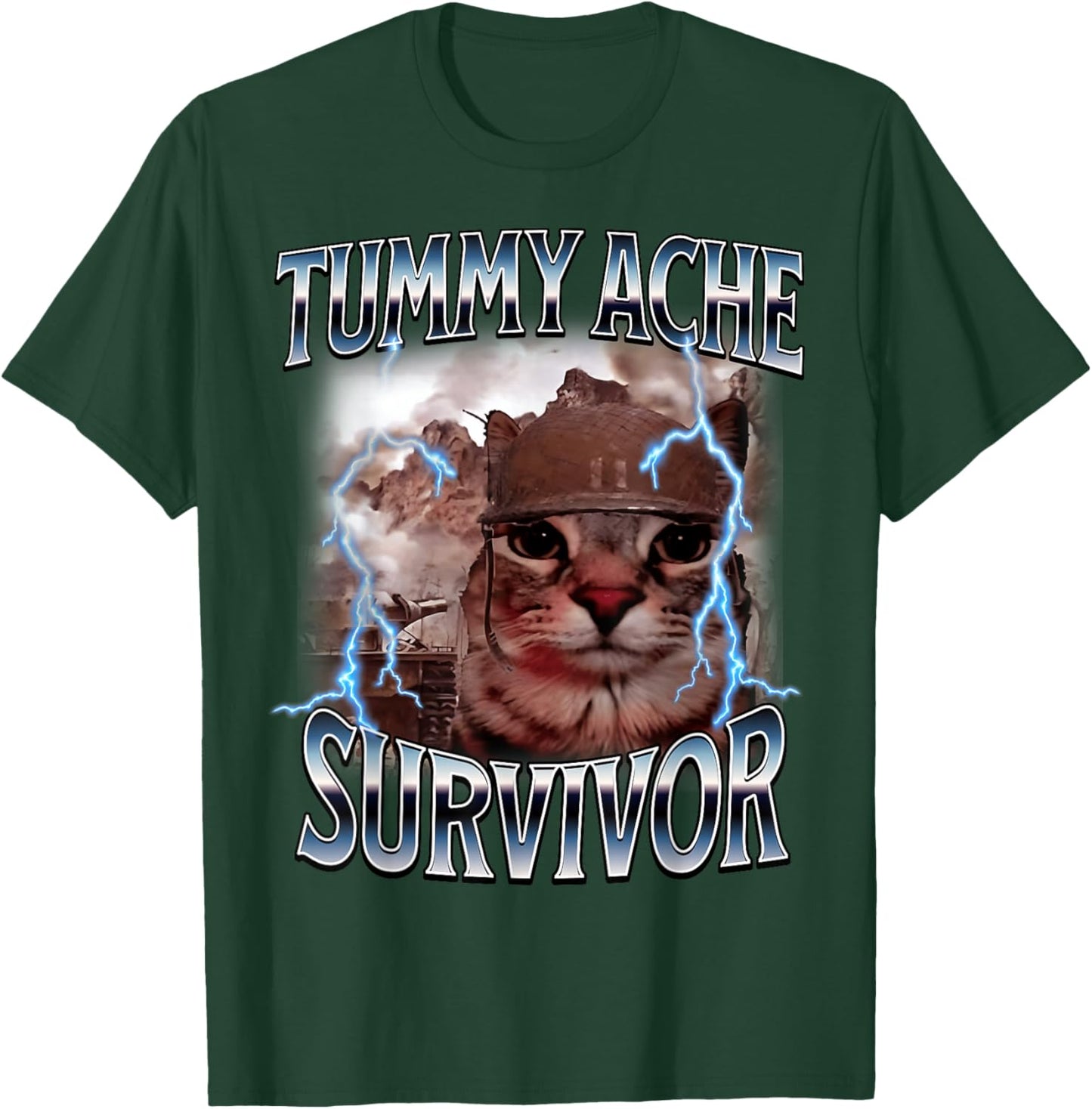 Tummy Ache Survivor Funny Cat Meme I Survived Today's Tummy T-Shirt - T-Shirt | Forest