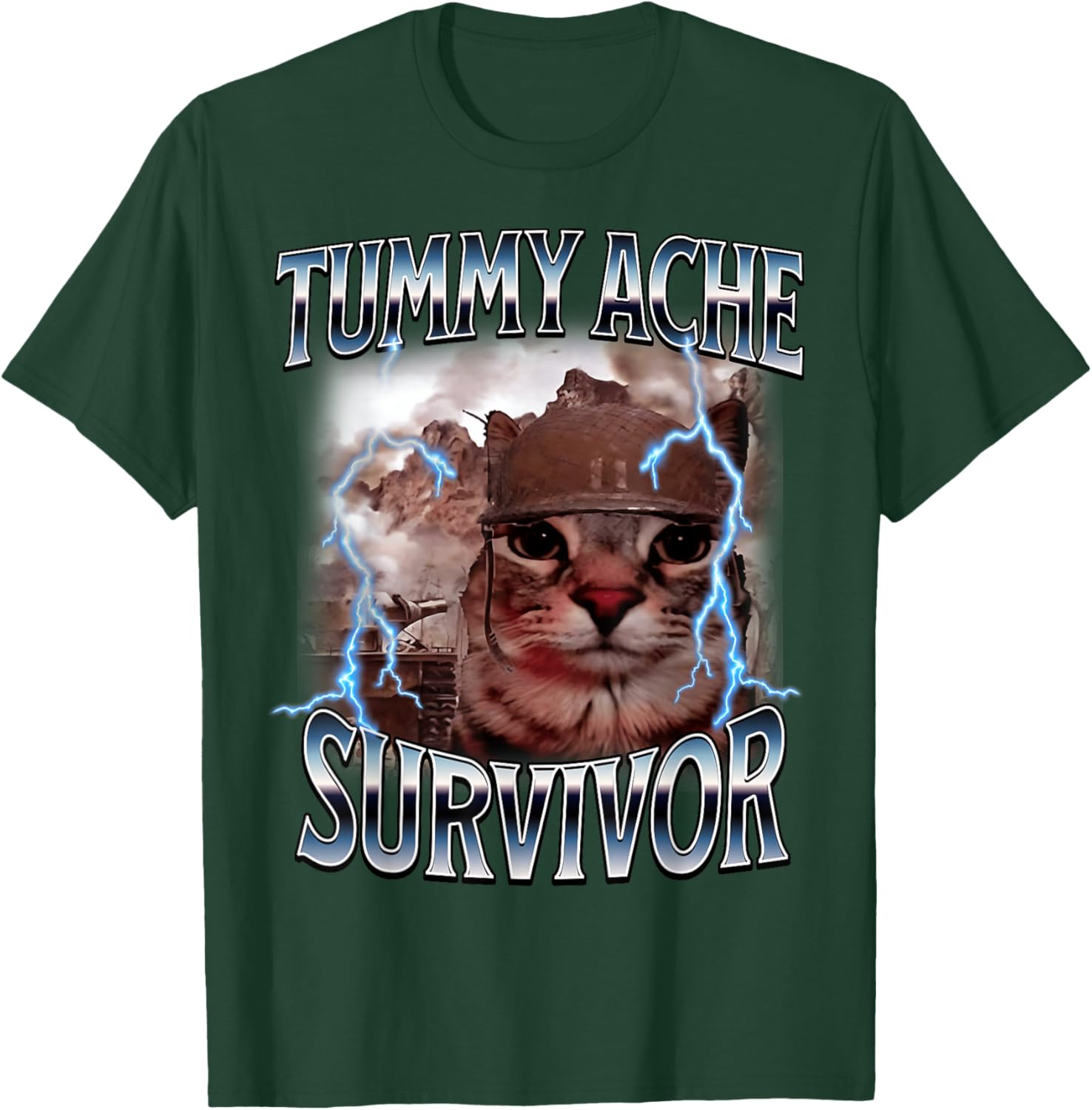Tummy Ache Survivor Funny Cat Meme I Survived Today's Tummy T-Shirt - T-Shirt | Forest