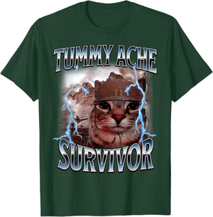 Tummy Ache Survivor Funny Cat Meme I Survived Today's Tummy T-Shirt - T-Shirt | Forest
