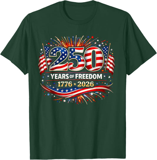 250 Years American 1776 2026 250th USA Birthday 4th of July T-Shirt - T-Shirt | Forest