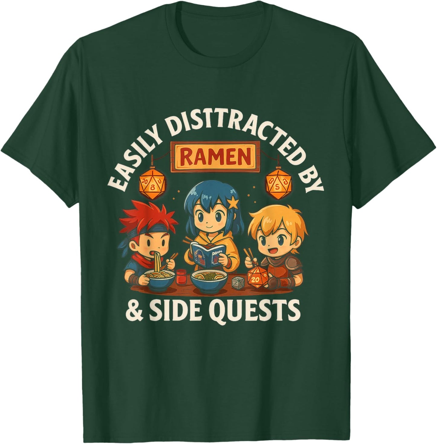Anime Gamer Easily Distracted by Ramen and Side Quests Funny T-Shirt - T-Shirt | Forest