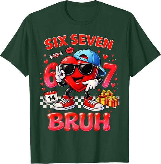 Six Seven Bruh Heart 67 Meme Valentines Day Kids Boys Youth T-Shirt - T-Shirt | Forest