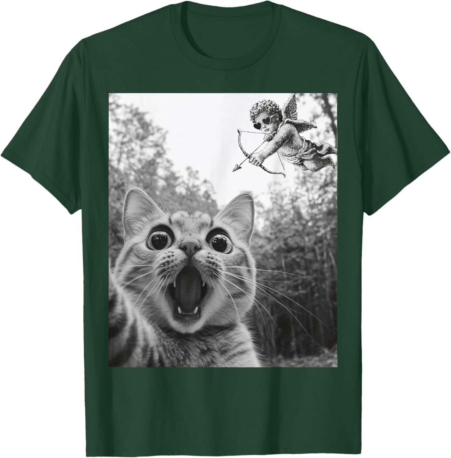 Cat Selfie with Cupid Funny Valentines Cat Lover Kids T-Shirt - T-Shirt | Forest