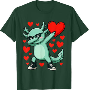 Dabbing Axolotl Heart Valentines Day As Girls Boys Kids T-Shirt - T-Shirt | Forest
