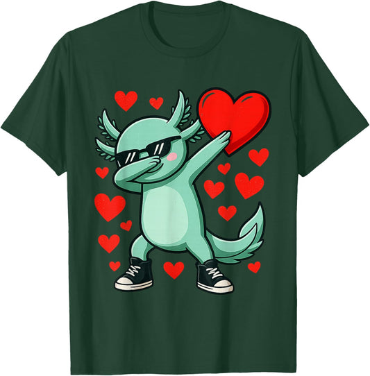 Dabbing Axolotl Heart Valentines Day As Girls Boys Kids T-Shirt - T-Shirt | Forest