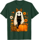 Ghost Holding Black Cat Leopard Print Autumn Halloween Women T-Shirt - T-Shirt | Forest