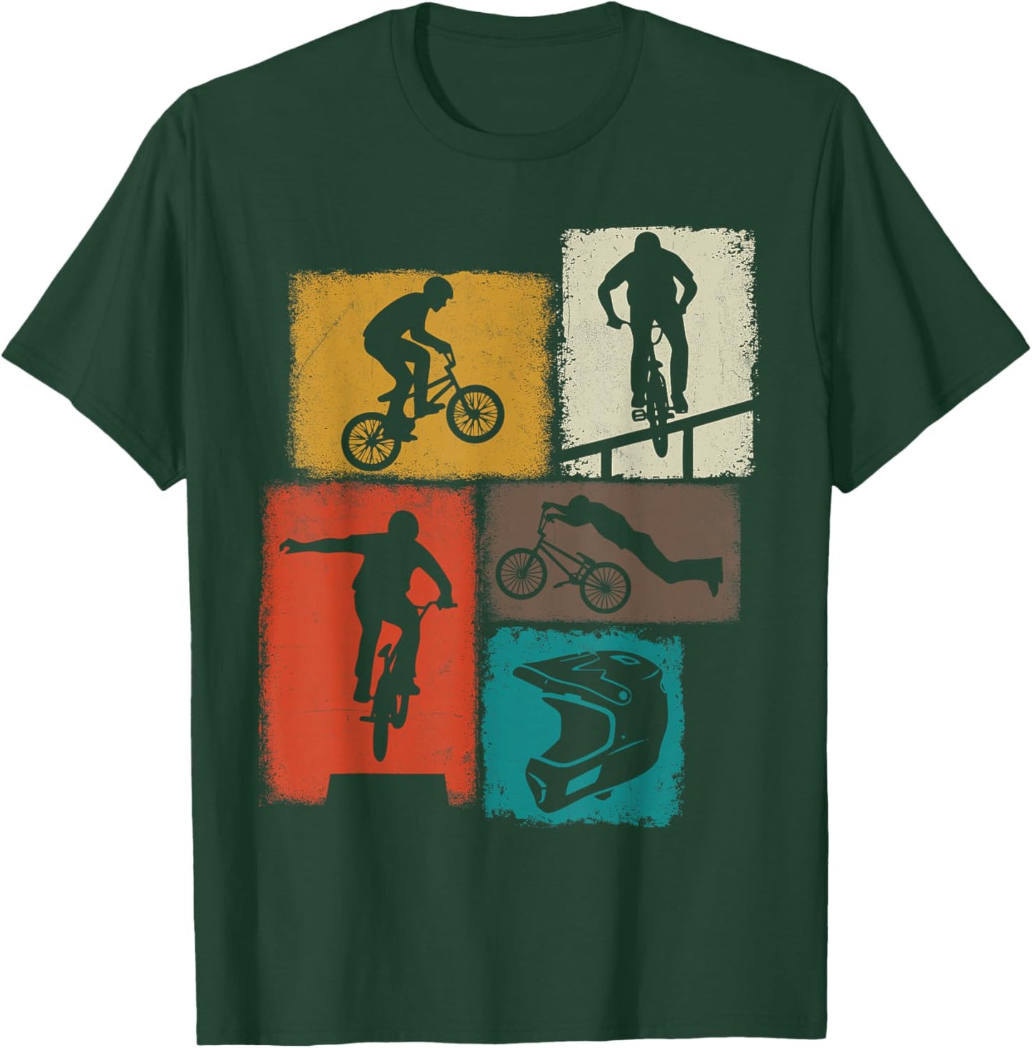 BMX Bike Collage Men Rider Kids Cyclist Biker Youth Boys T-Shirt - T-Shirt | Forest
