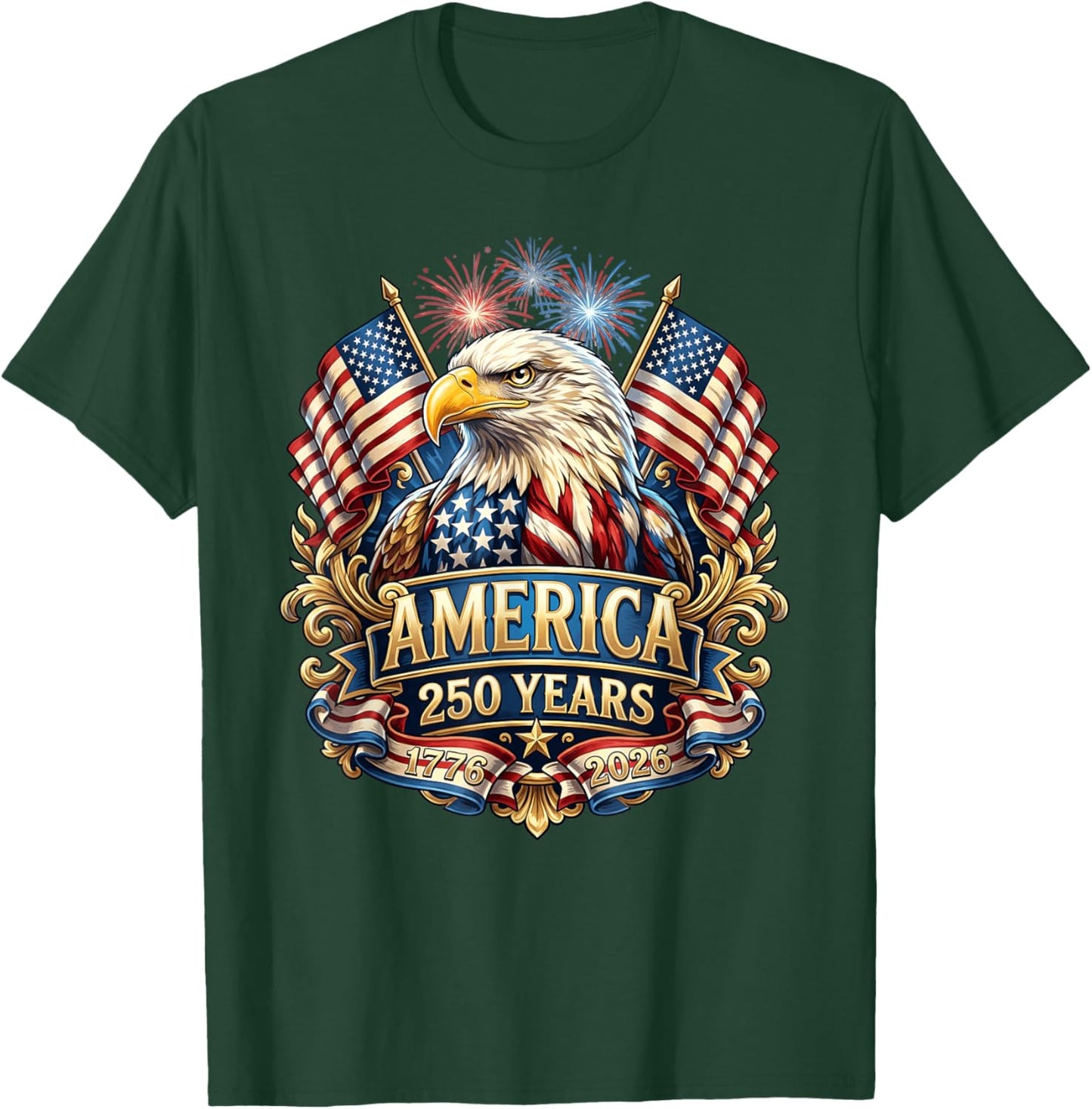 250 Years American Anniversary 1776-2026 USA Flag T-Shirt - T-Shirt | Forest